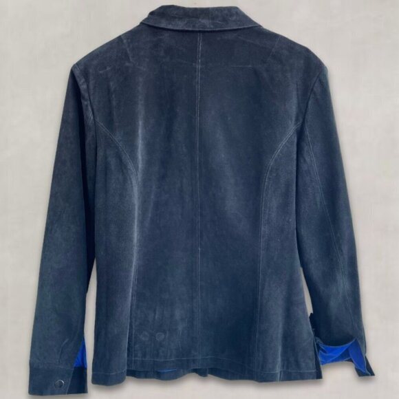 Dons Black Leather Jacket Blue Satin Lining Snap Closure M - Picture 3 of 16